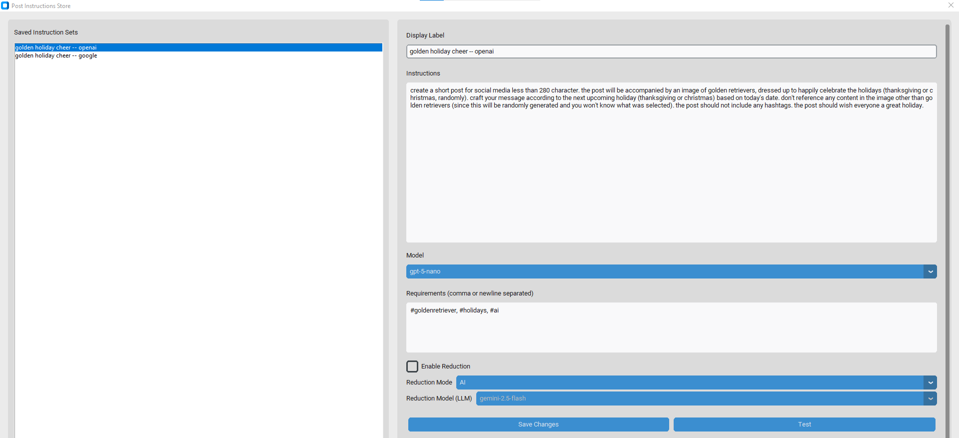 AI post instruction example.